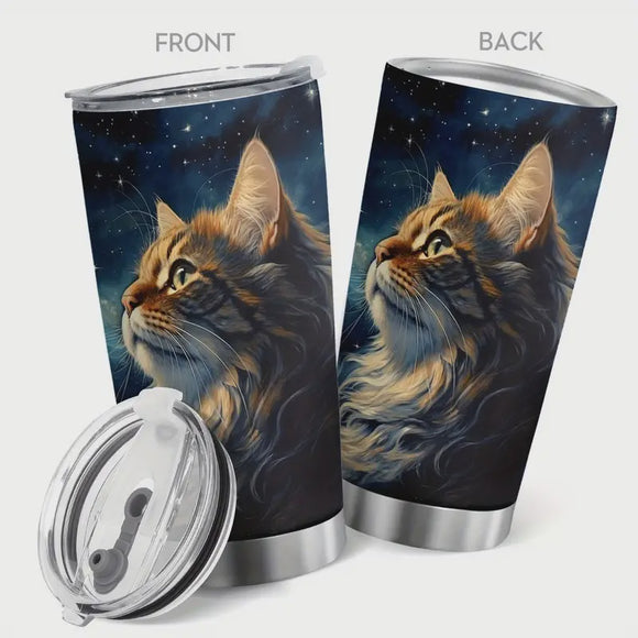 Cat The Night Sky Print Tumbler with Lid