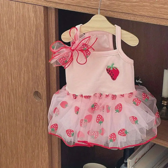 Pink Strawberry Dress with Bow