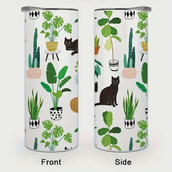 Plants and Black Cat Thermal Skinny Tumbler