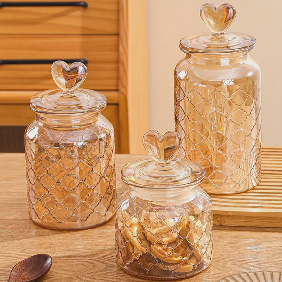 Apricot Glass Treat Jar with Heart Lids