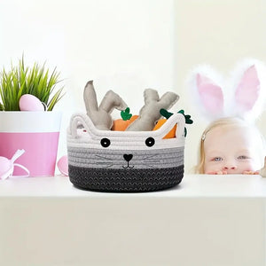 Cat Face Grey Cotton Storage Basket