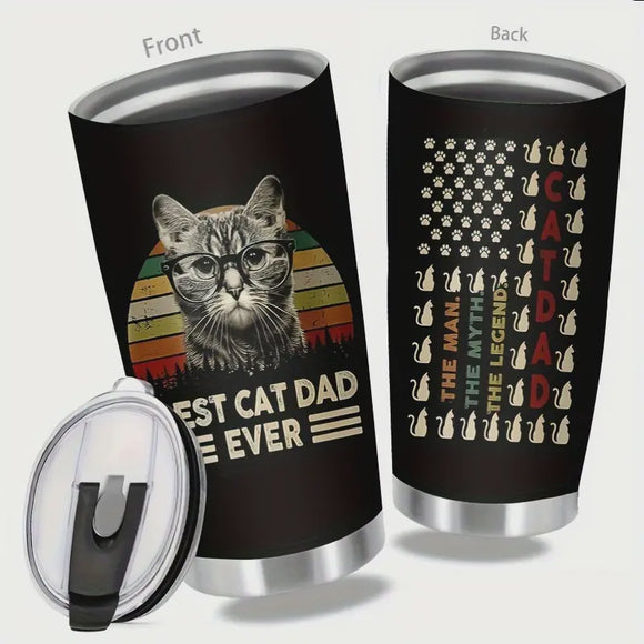 Retro Best Cat Dad Man Myth Legend Black Tumbler