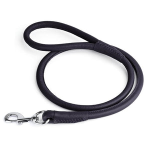 Dogline Soft Round Leather Leash Black