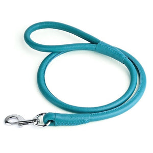 Dogline Soft Round Leather Leash Teal