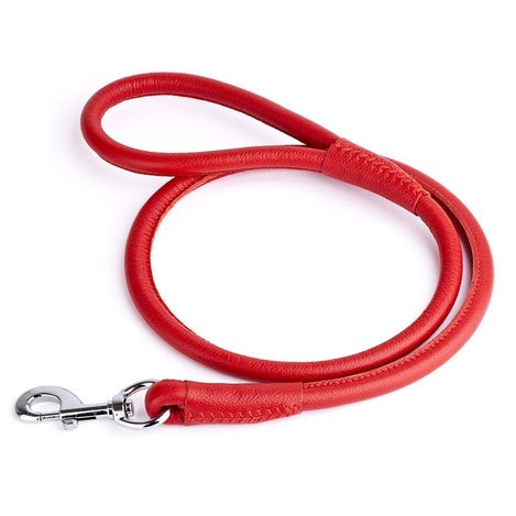 Dogline Soft Round Leather Leash Red