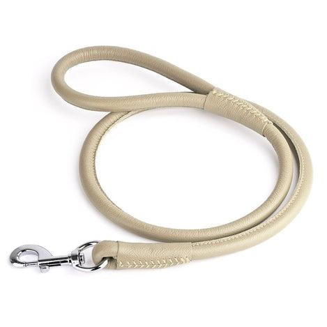 Dogline Soft Round Leather Leash Beige