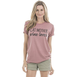 Katydid TShirt Cat Mother Wine Lover Mauve