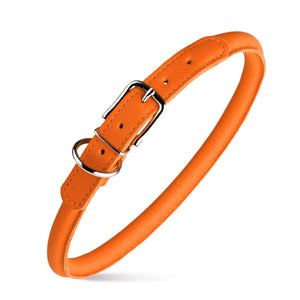 Dogline Soft Round Leather Collar Orange