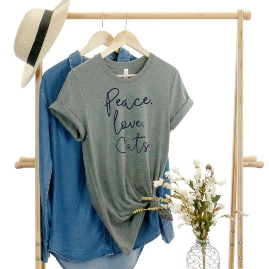 Top Crate Peace Love Cats Tee Grey