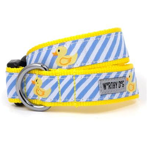 The Worthy Dog Collar Light Blue Stripe Rubber Duck