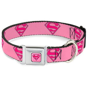 Buckle Down Collar Superman Shield Pink Medium