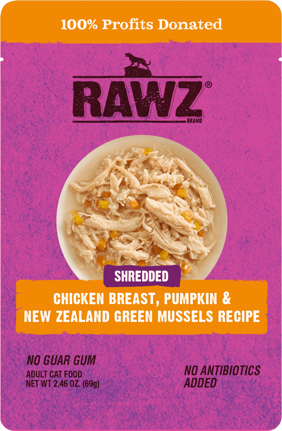 Rawz Cat Shredded Chicken Pumpkin Green Mussels 2.46oz Pouch