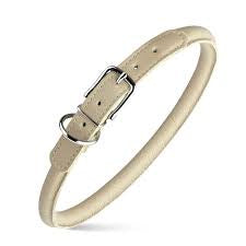 Dogline Soft Round Leather Collar Beige