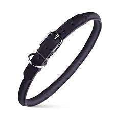 Dogline Soft Round Leather Collar Black