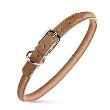 Dogline Soft Round Leather Collar Brown